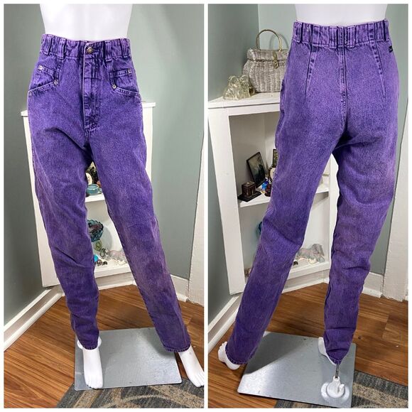 Vintage 80s 90s Wrangler Silver Lake Acid Wash Purple Jeans Western Bareback 26" - Picture 1 of 12